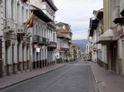 Deserted street in beautiful, colonial Cuenca in the morning