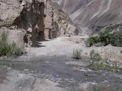 Crossing a stream on the road to Caraz